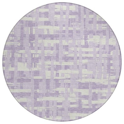 HomeRoots 8' Lavender Lilac And Ivory Round Striped Washable Indoor Outdoor Area Rug