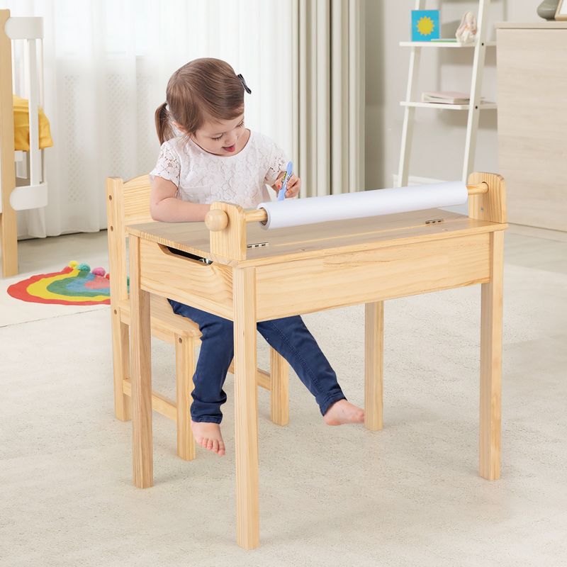 Costway Toddler Multi Activity Table with Chair Kids Art & Crafts Table with Paper Roll Holder, 5 of 11