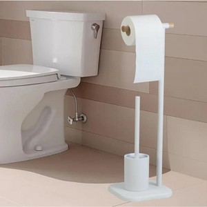 Home Mart Goods Heavy Duty Stainless Steel White Toilet Paper Holder and Toilet Brush Set - 1 of 4