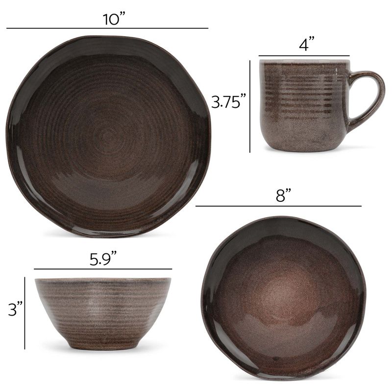 Elanze Designs 16-Piece Reactive Glaze Ceramic Stoneware Dinnerware - Service for 4, Mocha Grey Ombre, 4 of 7
