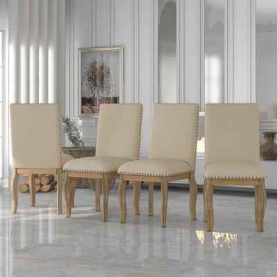 VASIP Set of 4 Dining Chairs Wood Upholstered Fabric Dining Room Chairs with Nailhead for Dining Room, Kitchen, Living Room
