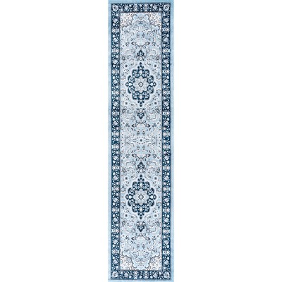 Blue Medallion Synthetic Reversible Runner Rug
