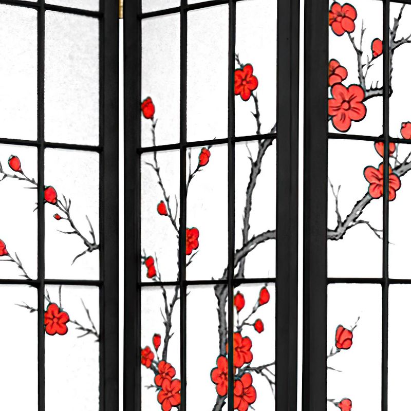 7 ft. Tall Cherry Blossom Shoji Screen - Black (3 Panels), 3 of 6