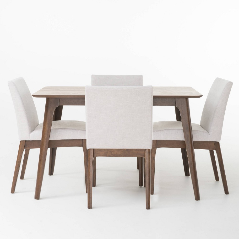 Photos - Dining Table 5pc Kwame Rectangular Dining Set Light Beige/Natural Walnut - Christopher