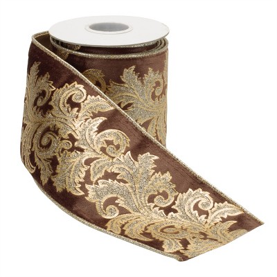 Embroidered Damask Wired Ribbon