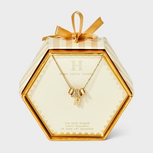 14K Gold Dipped Cubic Zirconia Rondelle Initial Necklace - A New Day™ Gold - 1 of 4