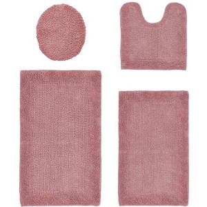 Edge Bath Rug 100% Premium Cotton Ultra-Soft Water Absorbent Tufted Solid Reversible 4 Piece Bathroom Rug Set for Machine Washable Bathmat - 1 of 2
