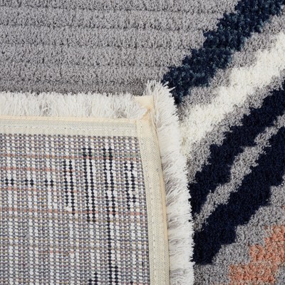 Marrakesh Gray and Blue Flat Woven Wool Rug, 5'3"x7'6"