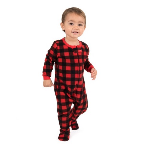 Leveret Footed Fleece Christmas Pajamas Plaid Black and Red 6 12 Month