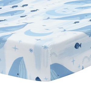 Lambs & Ivy Bubbles & Squirt 100% Cotton Whale/Ocean Fitted Crib/Toddler Sheet - 1 of 4