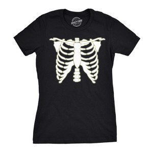 Womens Glowing Skeleton T Shirt Rib Cage Cool Halloween Glow In The Dark Tee - Crazy Dog Women's T Shirt - 1 of 4