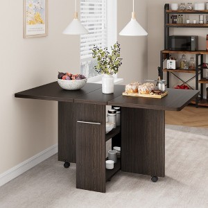 Garvee Folding Dining Table with 2 Storage Racks, Drop Leaf, 6 Wheels, Multifunction Expandable Table for Kitchen, Bedroom, Living Room - 1 of 4