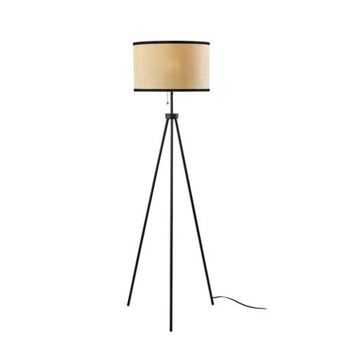 Adesso Raven Floor Lamp Black: Tripod Base, Natural Woven Paper Shade ...