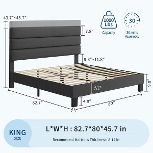 Full Size Bed Frame with Adjustable Headboard, Fabric Upholstered and Wooden Slats Support - 1 of 4