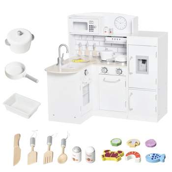Best Choice Products Pretend Play Kitchen Wooden Toy Set for Kids w/  Telephone, Utensils, Oven, Microwave - White Bevel 
