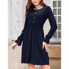Coolmee Womens Fall Casual Dresses Crewneck Button Up Long Sleeve High Waist A-Line Swing Mini Dress - 3 of 4