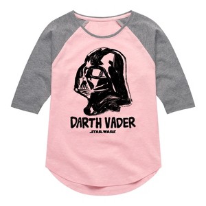 Girls' - Star Wars - Sketch Darth Vader Shirt Tail Raglan Graphic T-shirt - 1 of 3