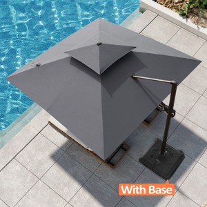 Pellebant 10.5FT Square Double Top Cantilever Umbrella Set Outdoor 360° Rotation 6 Heights Adjustable Offset Umbrella with Base - 1 of 4