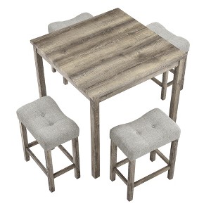 Gulches 5-Piece Industrial Dining/Bar Set - Faux Wood Grain Table + 4 Ergonomic Fabric-Cushioned Stools, Space-Saving - 1 of 4