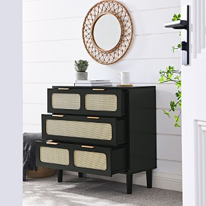 KTMBDW 3 Drawer Dresser for Bedroom, Boho Small Rattan Closet Dressers Chest of Drawers with Metal Handlesfor Hallway, Living Room, Entryway - 1 of 4