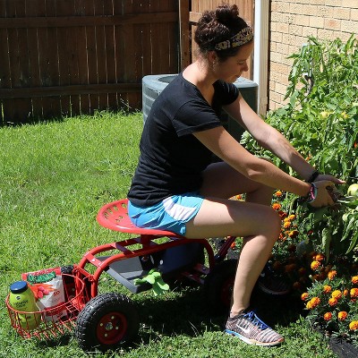 Carries Tools Outdoor Brown Beige Rolling Home Gardening Cart w Foam Cushion 