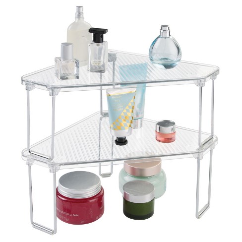 Mdesign Steel/plastic 2-tier Bathroom Organizer Corner Shelf - Clear/matte  Black : Target