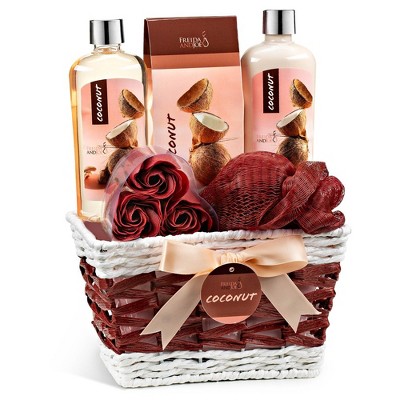 Bath Gift Set for Women Coconut Spa Gift Basket, 6-Piece Bath & Body Set