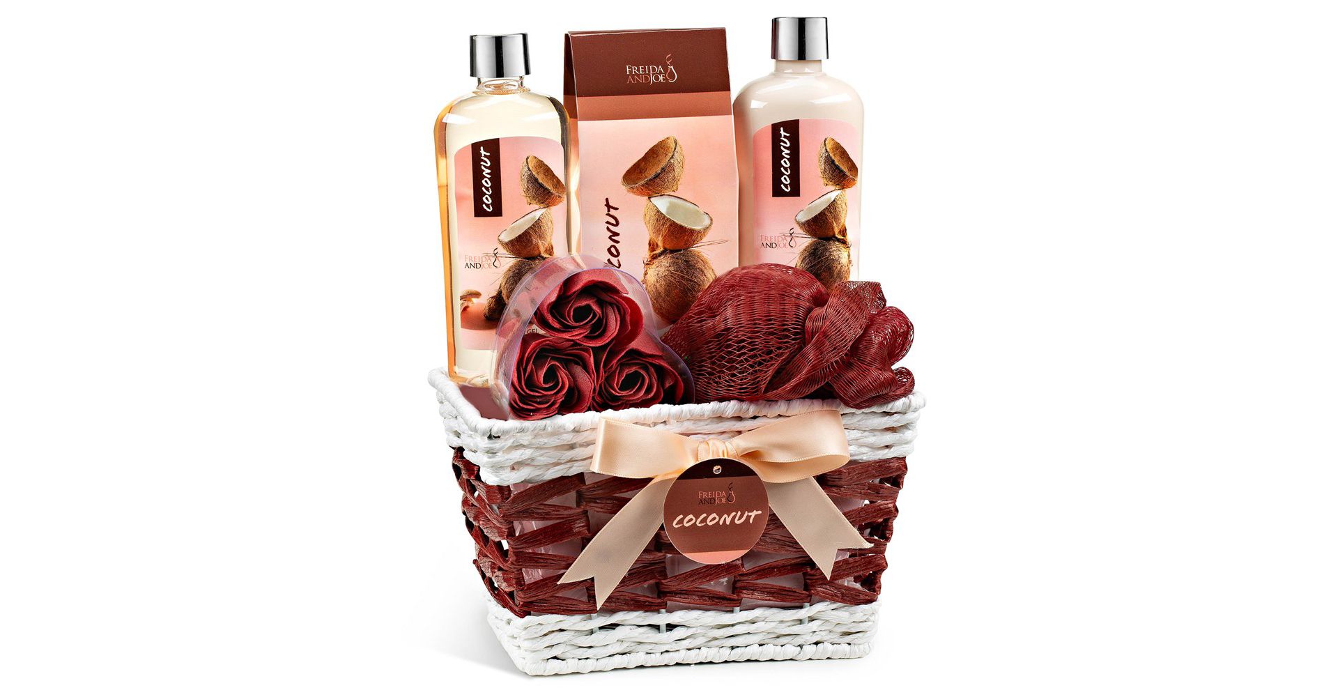 Bath Gift Set for Women Coconut Spa Gift Basket, 6-Piece Bath & Body Set