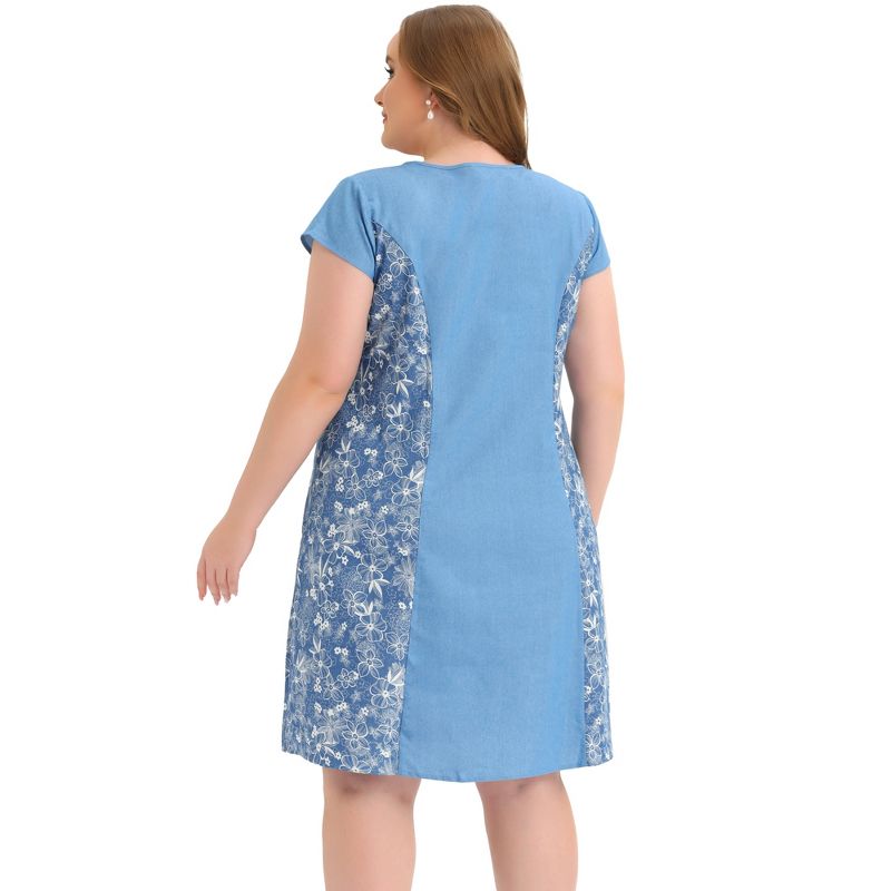 Agnes Orinda Women's Plus Size Chambray Wedding Floral A Line Knee Length Dress, 4 of 6