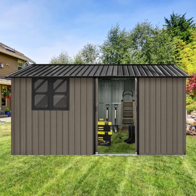 10x12 FT Metal Sheds & Outdoor Storage,Waterproof Large Backyard Shed House W/Acrylic Window and Sliding Door