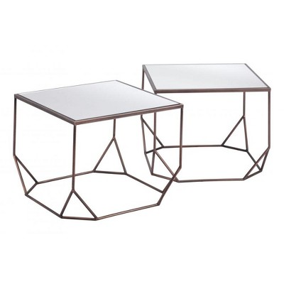 Arzon Coffee Table Set (2-Piece) – 16.5" H Mirror Glass & Bronze Metal Frame by Zuo Modern