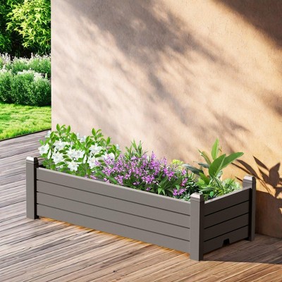 Maggift Planters, Garden Flower Pot Box with Wheels, Switchable Drainage Holes, Terrace Gardening Raised Flower Beds, Brown, 43.3"*17.7"*12.6"
