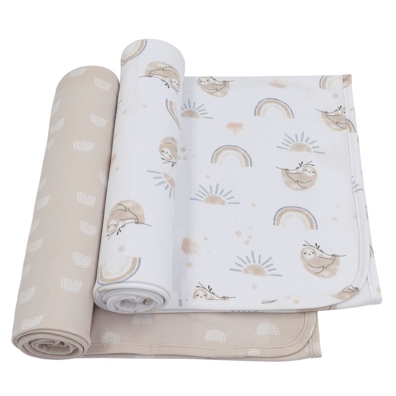 Living Textiles|2PK Jersey Swaddle - Rainbow Sloth, 1 of 5