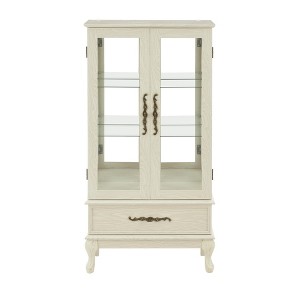 ChicFurnit Decorative Storage Cabinet Glass Curio Cabinet with Adjustable Shelves and Drawer for Living Room Storage, Off-White, 40.16"*15.95"*13" - 1 of 4