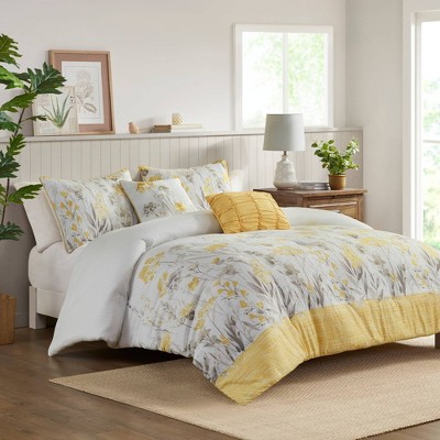 Full White Microfiber Floral Comforter Set with Decorative Pillows