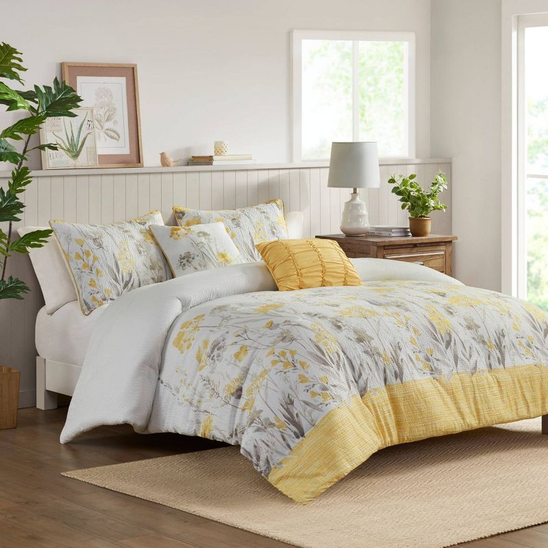 5pc Savanna Seersucker Comforter Set with Throw Pillows Yellow - Madison Park, 2 of 12