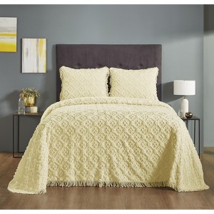 Charleston 100% Cotton Soft & Plush Chenille Tufted Diamond Pattern Unique Luxurious Bedspread & Sham Set, All-Season, Machine Washable Coverlet Set - 1 of 4