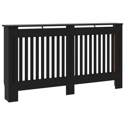 vidaXL Radiator Cover, Slatted Design Heater Cover Cabinet with Top Storage Shelf, Hide Cluttered Pipes, MDF, 59.8''x7.5''x32.1'', Black