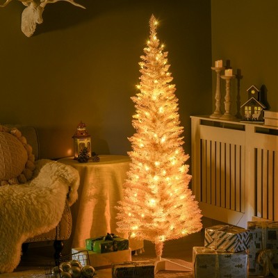 Whisen 5FT Prelit Slim Noble Fir Artificial Christmas Tree with 110 Lights and 294 Tips - Pink