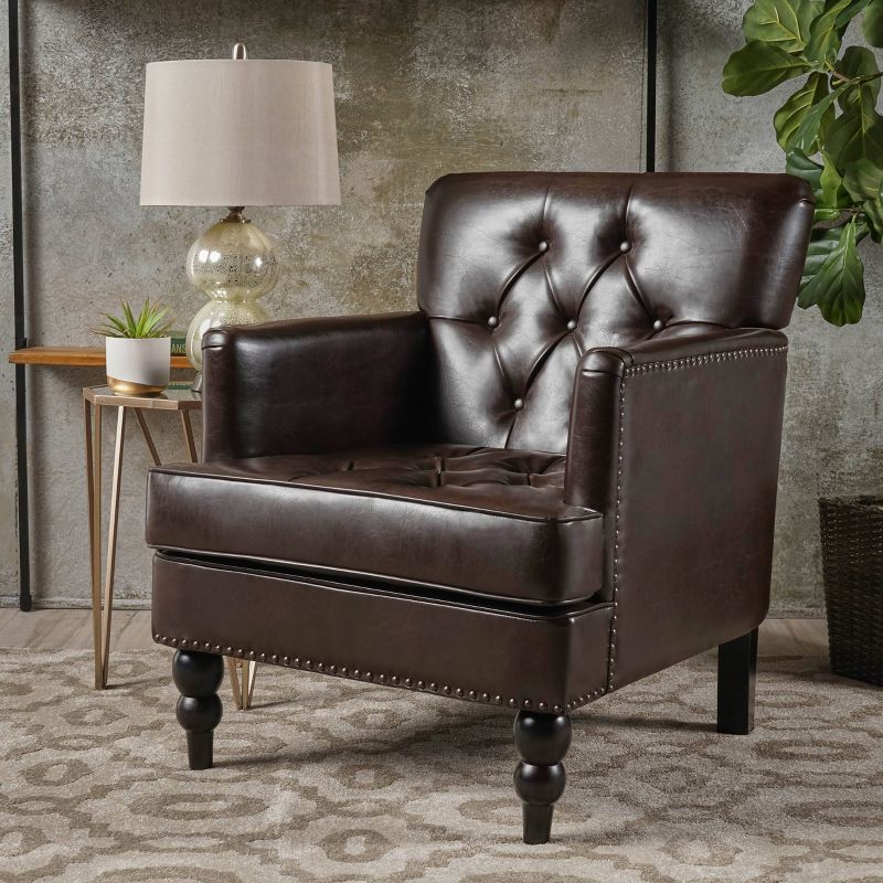 Malone Leather Club Chair Brown - Christopher Knight Home, 3 of 12