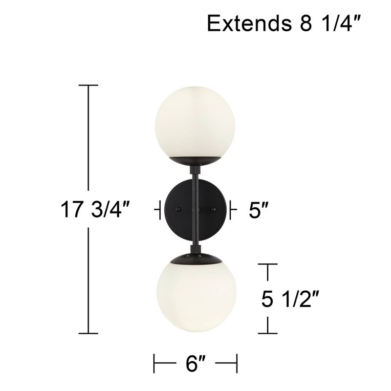 Possini Euro Design Oso Mid Century Modern Wall Light Sconce Black Hardwire 17 3/4" High 2-Light Fixture Opal Glass for Bedroom Bathroom Vanity House, 4 of 9