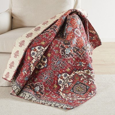 Khotan Red and Cream Cotton Quilted Reversible Throw