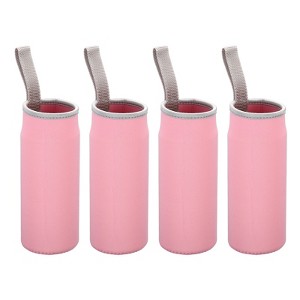 Unique Bargains Neoprene Insulated Water Bottle Sleeve with Finger Strap 2.56"x7.09" 4 Pcs Pink - 1 of 4