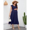 Womens Maternity V Neck Dress Ruffle Sleeve Pocket Baby Shower Maxi Dress - 4 of 4
