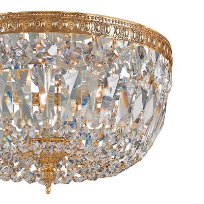 Olde Brass and Crystal 3-Light Flush Mount Ceiling Fixture