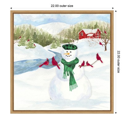 Snowman and Cardinals Christmas Canvas Wall Art, 22 x 22 inches