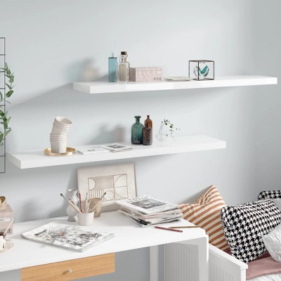 vidaXL Floating Wall Shelves 2 pcs High Gloss White 47.2Inchx9.3Inchx1.5Inch MDF