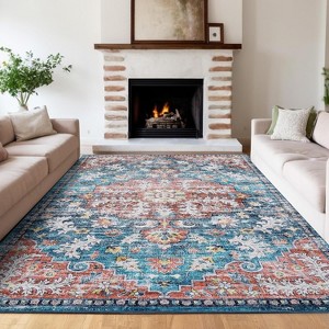 Ultra-Thin Washable Runner Rug Non-Slip Non-Shedding Vintage Hallway Runner Stain-Resistant Indoor Entryway - 1 of 4