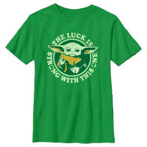Boy's Star Wars: The Mandalorian St. Patrick's Day Grogu Luck is Strong with this One Distressed T-Shirt - 1 of 4