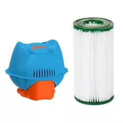 Hey! Cool Pool Flip Plop Floating Mineral and Chlorine Dispenser for Pool Care + Coleman Type IV/Type B Above Ground Pool Filter Pump Cartridge